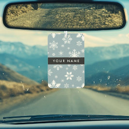 Witte sneeuwvlokken, grijs, Jouw naam, personalise Luchtverfrisser
