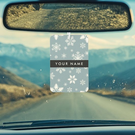 Witte sneeuwvlokken, grijs, Jouw naam, personalise Luchtverfrisser