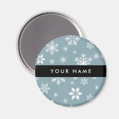 Witte sneeuwvlokken, grijs, Jouw naam, personalise Magneet (Voorkant / Achterkant)