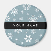 Witte sneeuwvlokken, grijs, Jouw naam, personalise Magneet (Voorkant)