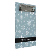 Witte sneeuwvlokken, grijs, Jouw naam, personalise Mini Klembord (Schuin)