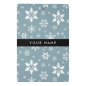 Witte sneeuwvlokken, grijs, Jouw naam, personalise Mini Klembord (Achterkant)