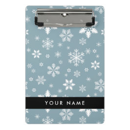 Witte sneeuwvlokken, grijs, Jouw naam, personalise Mini Klembord