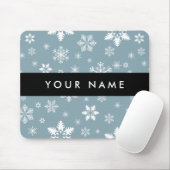 Witte sneeuwvlokken, grijs, Jouw naam, personalise Muismat (Met muis)