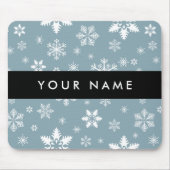 Witte sneeuwvlokken, grijs, Jouw naam, personalise Muismat (Voorkant)