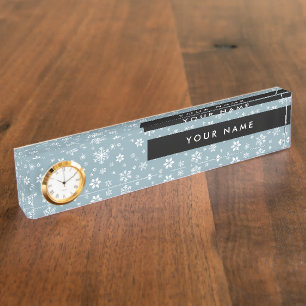 Witte sneeuwvlokken, grijs, Jouw naam, personalise Naambordje
