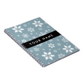 Witte sneeuwvlokken, grijs, Jouw naam, personalise Notitieboek (Rechterzijde)