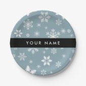 Witte sneeuwvlokken, grijs, Jouw naam, personalise Papieren Bordje (Voorkant)