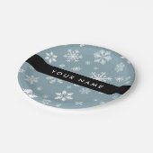 Witte sneeuwvlokken, grijs, Jouw naam, personalise Papieren Bordje (Gekanteld)