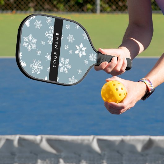 Witte sneeuwvlokken, grijs, Jouw naam, personalise Pickleball Paddle (Insitu)