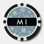 Witte sneeuwvlokken, grijs, Jouw naam, personalise Poker Chips (Voorkant)