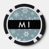 Witte sneeuwvlokken, grijs, Jouw naam, personalise Poker Chips (Achterkant)