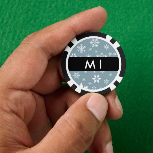 Witte sneeuwvlokken, grijs, Jouw naam, personalise Poker Chips (Hand)