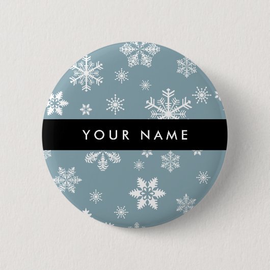 Witte sneeuwvlokken, grijs, Jouw naam, personalise Ronde Button 5,7 Cm (Voorkant)