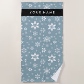 Witte sneeuwvlokken, grijs, Jouw naam, personalise Strandlaken (Voorkant)