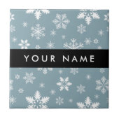 Witte sneeuwvlokken, grijs, Jouw naam, personalise Tegeltje (Voorkant)