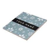 Witte sneeuwvlokken, grijs, Jouw naam, personalise Tegeltje (Zijkant)