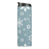 Witte sneeuwvlokken, grijs, Jouw naam, personalise Thermosbeker (Geroteerd rechts)