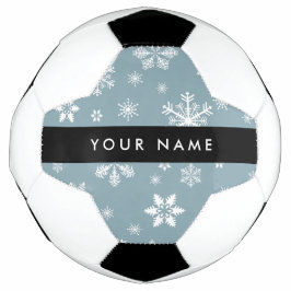 Witte sneeuwvlokken, grijs, Jouw naam, personalise Voetbal