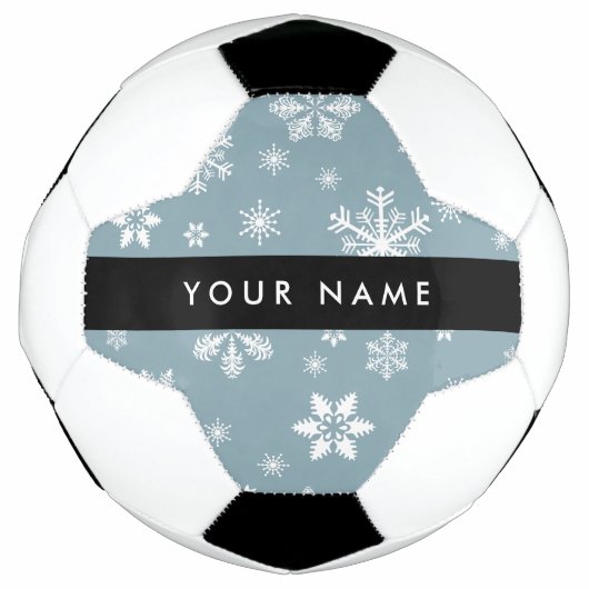 Witte sneeuwvlokken, grijs, Jouw naam, personalise Voetbal (Voorkant)
