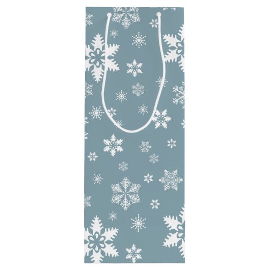 Witte sneeuwvlokken, grijs, Jouw naam, personalise Wijn Cadeautas (Achterkant)