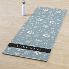 Witte sneeuwvlokken, grijs, Jouw naam, personalise Yogamat