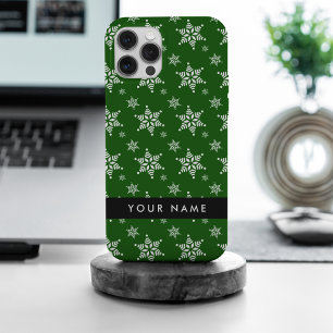 Witte sneeuwvlokken, Groen, Je naam, Personaliseer iPhone 15 Pro Max Case
