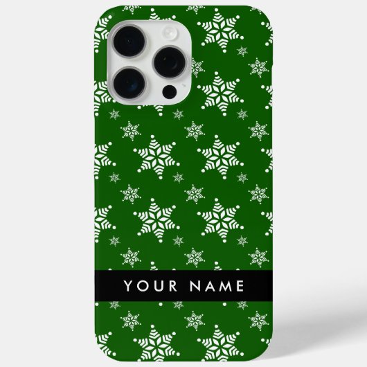 Witte sneeuwvlokken, Groen, Jouw naam, Personalise Case-Mate iPhone Case (Achterkant)
