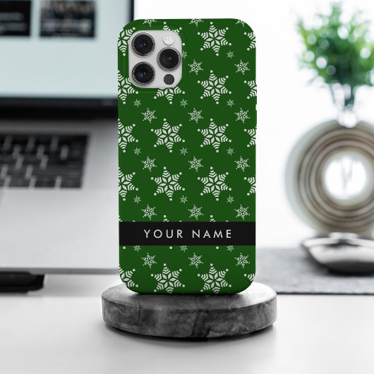 Witte sneeuwvlokken, Groen, Jouw naam, Personalise Case-Mate iPhone Case