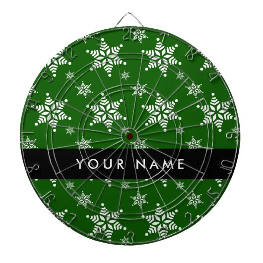 Witte sneeuwvlokken, Groen, Jouw naam, Personalise Dartbord (Voorkant)