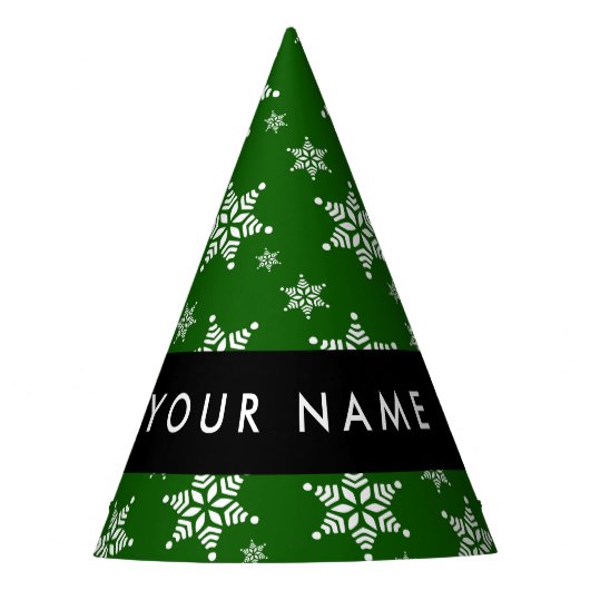 Witte sneeuwvlokken, Groen, Jouw naam, Personalise Feesthoedjes (Voorkant)