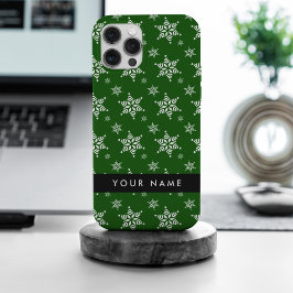 Witte sneeuwvlokken, Groen, Jouw naam, Personalise iPhone 15 Pro Max Case