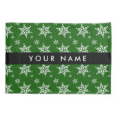 Witte sneeuwvlokken, Groen, Jouw naam, Personalise Kussensloop (Achterkant)