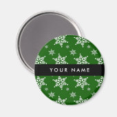Witte sneeuwvlokken, Groen, Jouw naam, Personalise Magneet (Voorkant / Achterkant)
