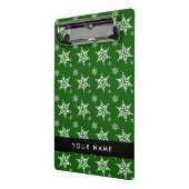 Witte sneeuwvlokken, Groen, Jouw naam, Personalise Mini Klembord (Angled2)