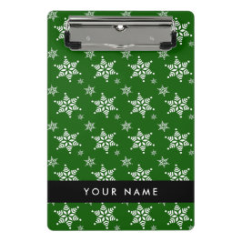 Witte sneeuwvlokken, Groen, Jouw naam, Personalise Mini Klembord