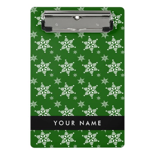 Witte sneeuwvlokken, Groen, Jouw naam, Personalise Mini Klembord (Voorkant)