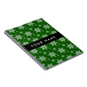 Witte sneeuwvlokken, Groen, Jouw naam, Personalise Notitieboek (Rechterzijde)