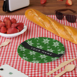 Witte sneeuwvlokken, Groen, Jouw naam, Personalise Papieren Bordje