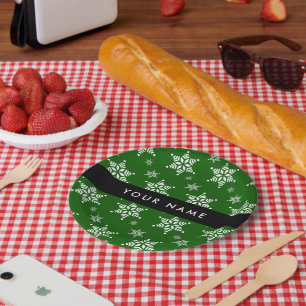 Witte sneeuwvlokken, Groen, Jouw naam, Personalise Papieren Bordje