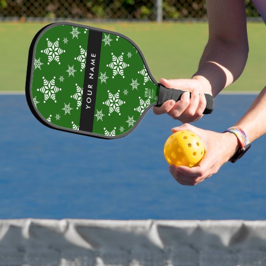 Witte sneeuwvlokken, Groen, Jouw naam, Personalise Pickleball Paddle (Insitu)