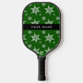 Witte sneeuwvlokken, Groen, Jouw naam, Personalise Pickleball Paddle (Voorkant)