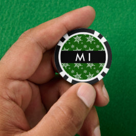Witte sneeuwvlokken, Groen, Jouw naam, Personalise Poker Chips