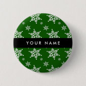 Witte sneeuwvlokken, Groen, Jouw naam, Personalise Ronde Button 5,7 Cm (Voorkant)