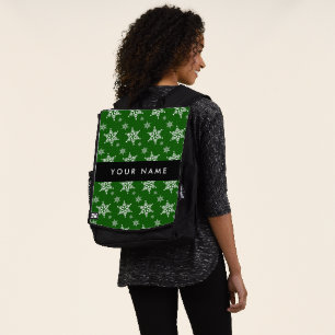 Witte sneeuwvlokken, Groen, Jouw naam, Personalise Rugtassen