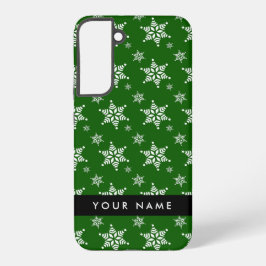 Witte sneeuwvlokken, Groen, Jouw naam, Personalise Samsung Galaxy Hoesje