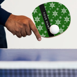 Witte sneeuwvlokken, Groen, Jouw naam, Personalise Tafeltennisbatje
