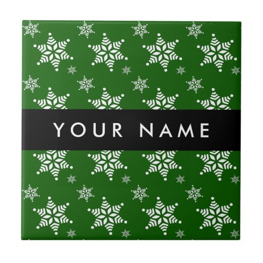 Witte sneeuwvlokken, Groen, Jouw naam, Personalise Tegeltje (Voorkant)