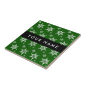 Witte sneeuwvlokken, Groen, Jouw naam, Personalise Tegeltje (Zijkant)