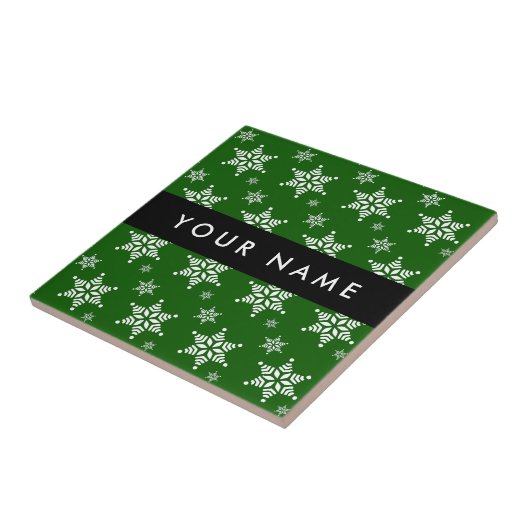 Witte sneeuwvlokken, Groen, Jouw naam, Personalise Tegeltje (Zijkant)